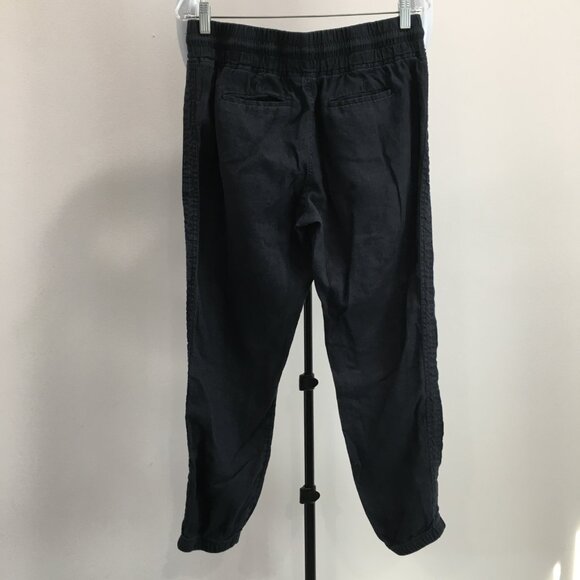 ATHLETA Black CABO 100% Linen Drawstring Waist Zip Pocket Mock Fly Jogger Pant - Picture 9 of 11